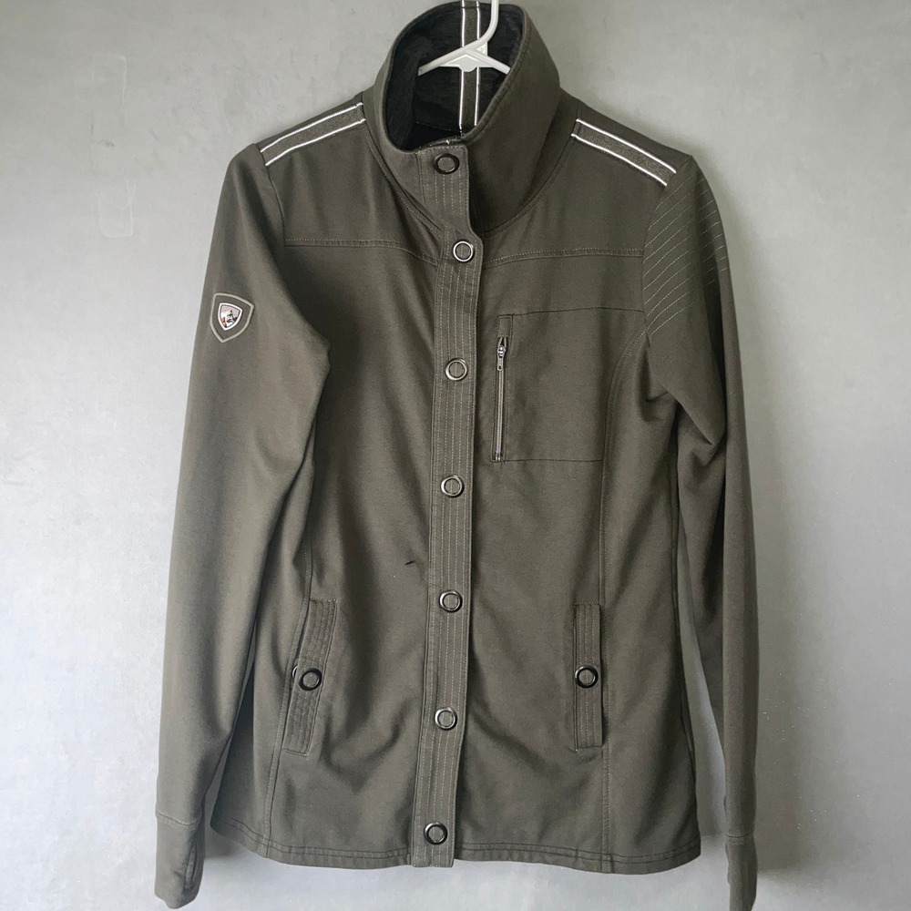 Kuhl Wmn Krush Jacket Olive Green Snap Front Funnel Neck Utility Coat S Read